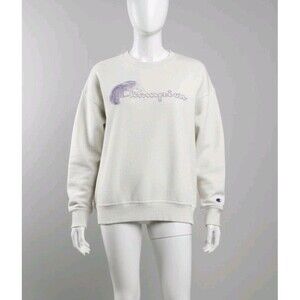 Champion Authentic Athleticwear Men's M White Crewneck Sweatshirt Purple Graphic